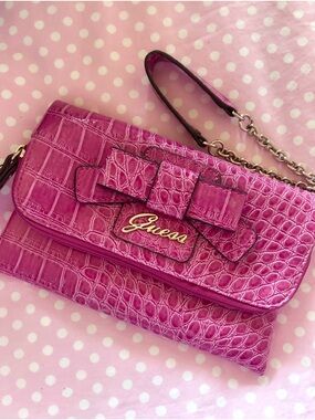 Guess Y2K Pink Bow Clutch Wristlet Mini Wallet Purse